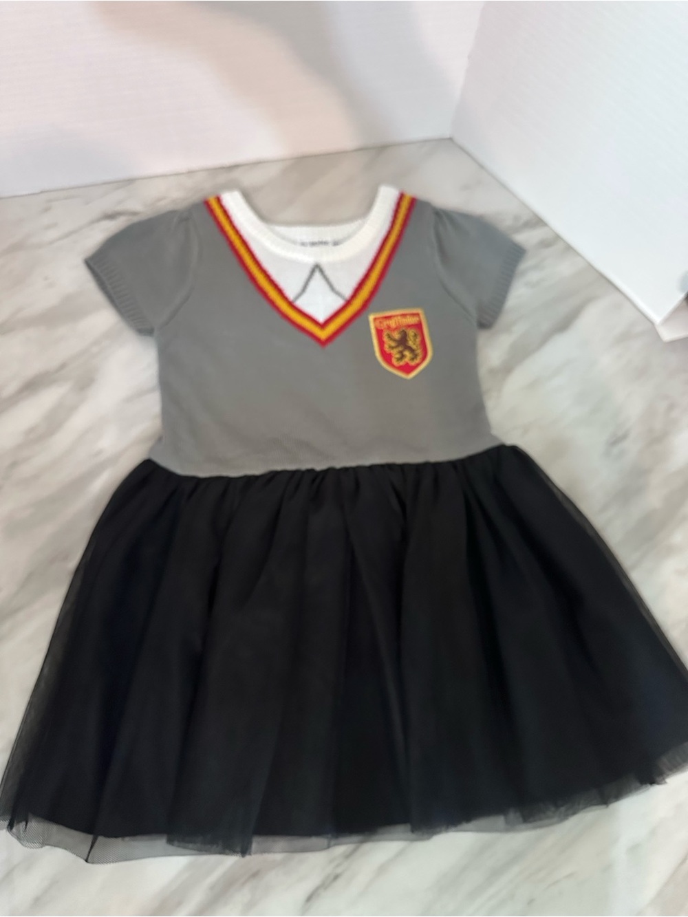 Warner Bros. Grey Top Black Tulle Dress with Red and Yellow Trim